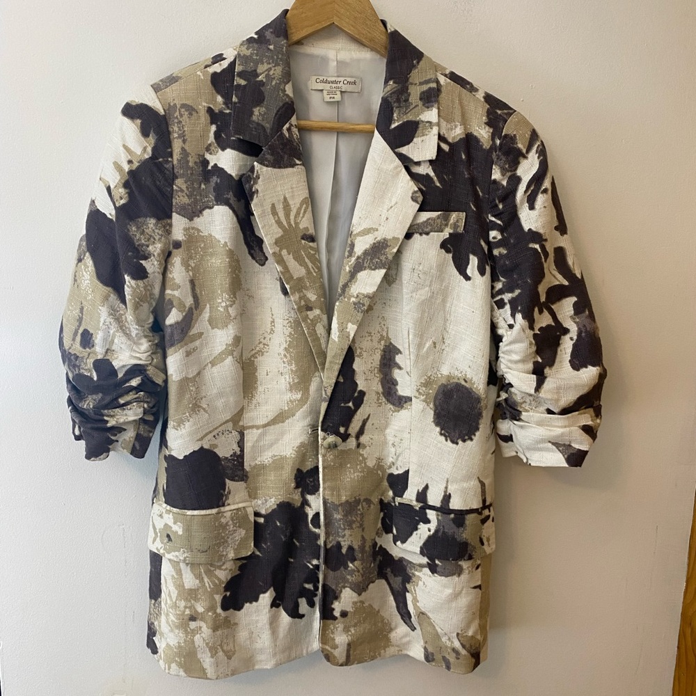 Coldwater Creek Linen Blend Shirred Sleeve Blazer